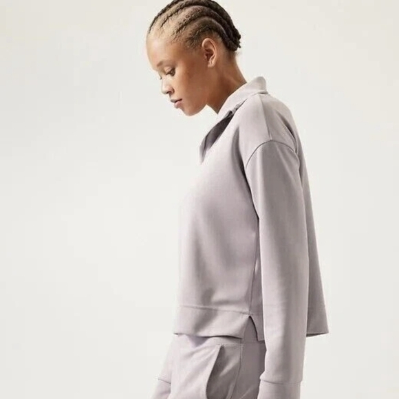 Athleta Seasoft Quarter 1/4 Zip Cropped Pull.over Tensil Grey - Picture 2 of 8